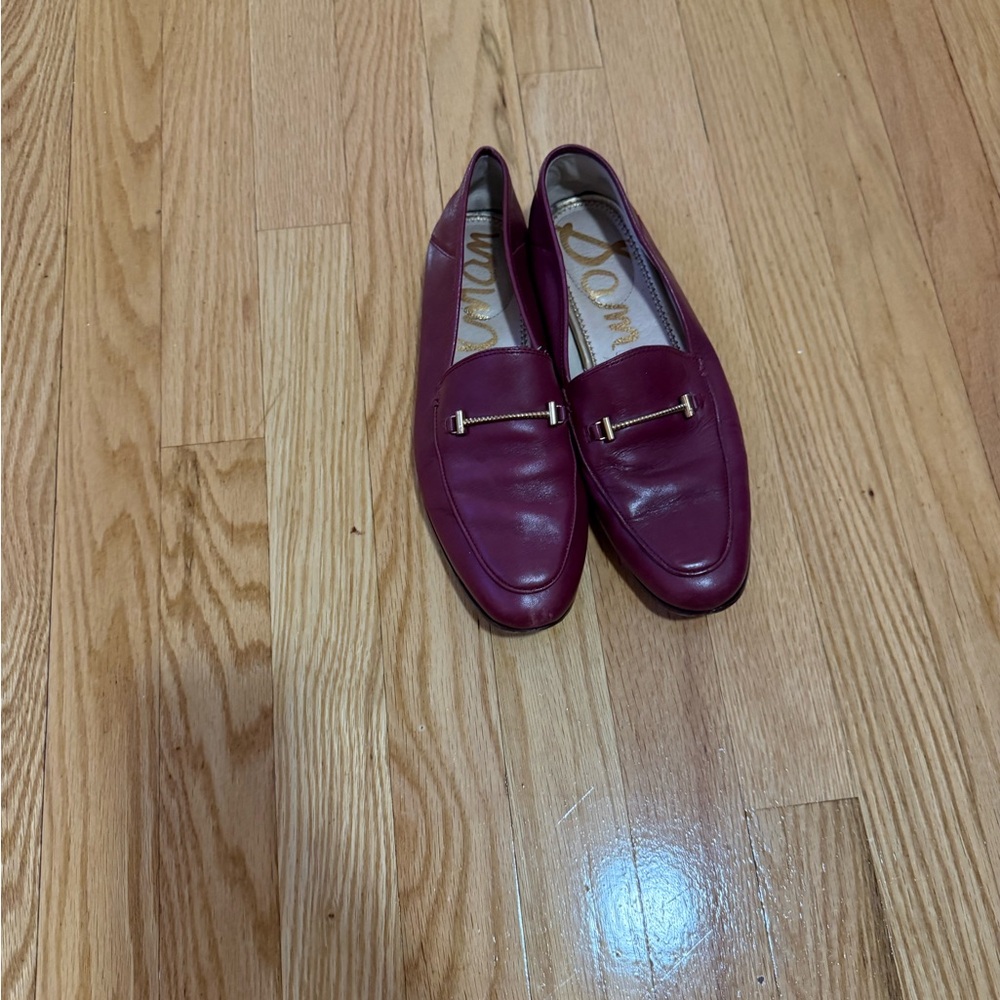 Sam Edelman Burgundy Leather Moccasins with Gold Accent